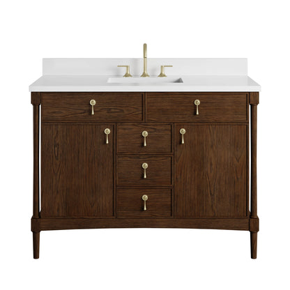 Kinnsden 48" Single Vanity, Sable Oak w/ 3 CM White Zeus Silestone Top