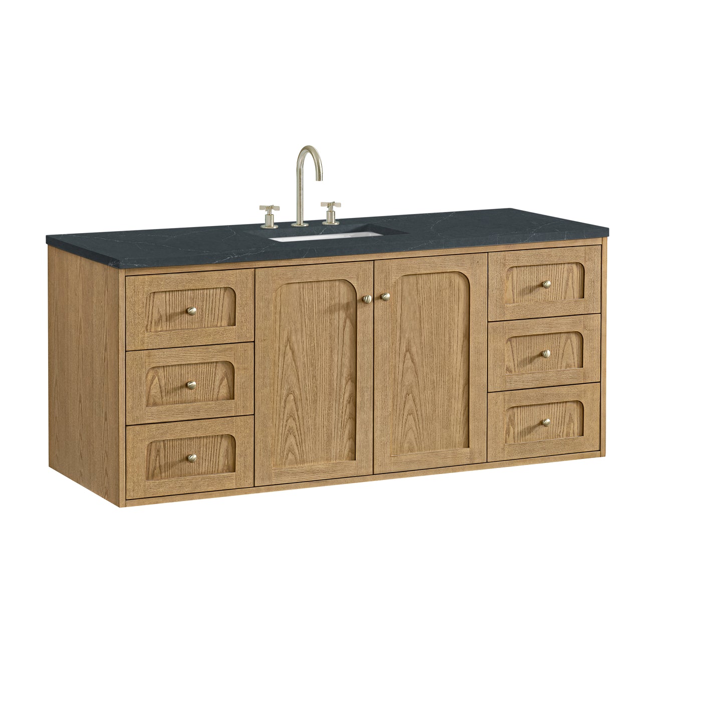 Renovate for Less Atlanta Laurent 60" Single Vanity, Light Natural Oak, w/ 3 CM Charcoal Soapstone Quartz Top