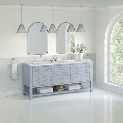 Renovate for Less Atlanta Breckenridge 72" Double Vanity, Serenity Blue, w/ 3 CM Carrara Marble Top