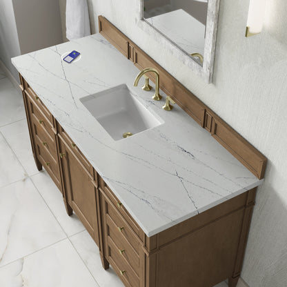 Renovate for Less Atlanta Brittany 60" Single Vanity, Pecan w/ 3 CM Ethereal Noctis Silestone Top w/FreePower Wireless Charger