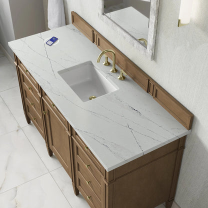Brittany 60" Single Vanity, Pecan w/ 3 CM Ethereal Noctis Silestone Top w/FreePower Wireless Charger