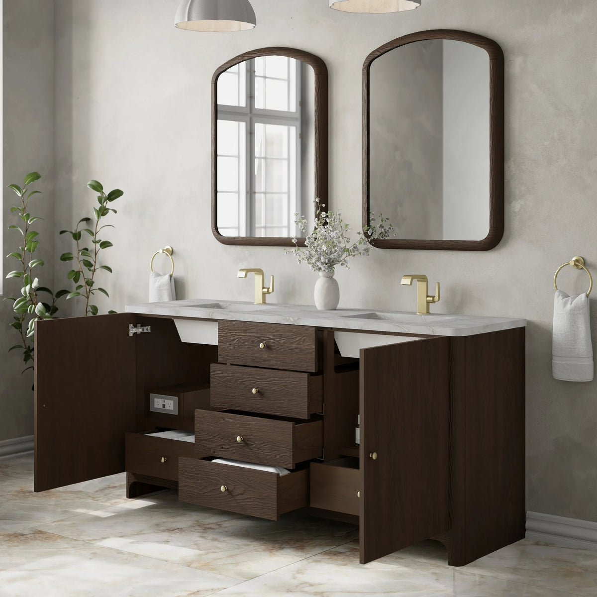 Gracyn 72" Double Vanity, Sable, w/ 3 CM Victorian Silver Quartz Top