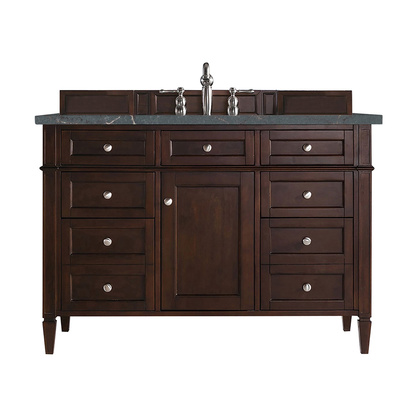 Renovate for Less Atlanta Brittany 48" Single Vanity, Burnished Mahogany w/ 3 CM Parisien Bleu Silestone Top w/FreePower Wireless Charger