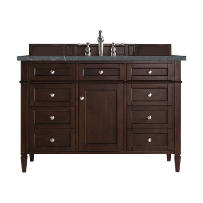 Renovate for Less Atlanta Brittany 48" Single Vanity, Burnished Mahogany w/ 3 CM Parisien Bleu Silestone Top w/FreePower Wireless Charger