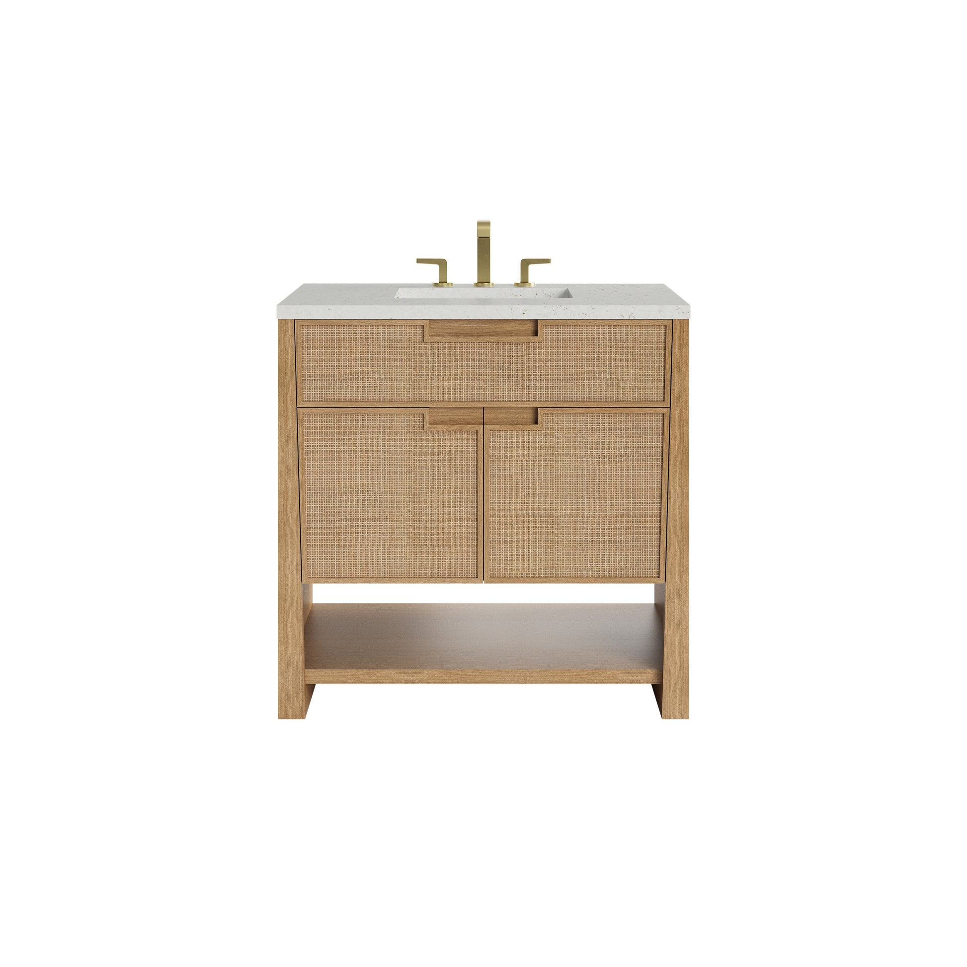Renovate for Less Atlanta Solene 36" Single Vanity, Seaside Oak, w/ 3 CM Lime Delight Quartz Top