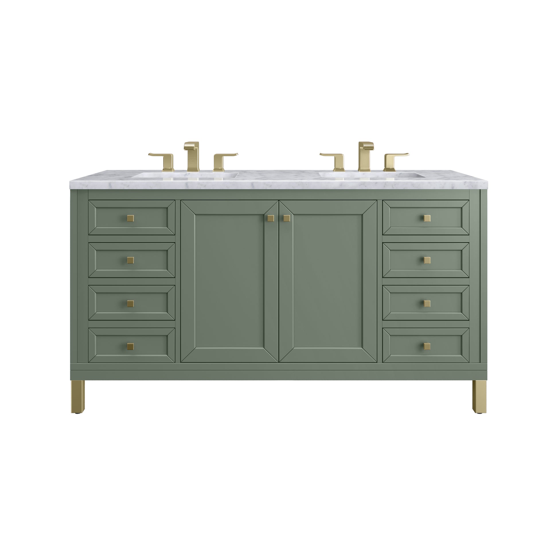 Renovate for Less Atlanta Chicago 60" Double Vanity, Smokey Celadon, w/ 3 CM Carrara Marble Top