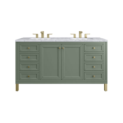 Renovate for Less Atlanta Chicago 60" Double Vanity, Smokey Celadon, w/ 3 CM Carrara Marble Top