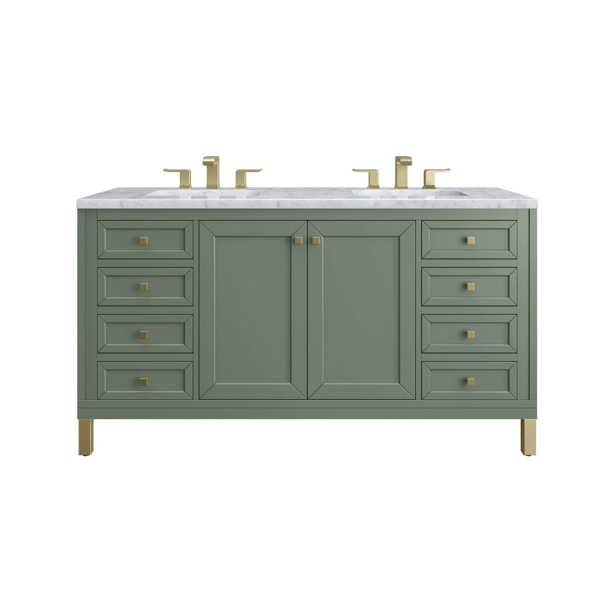 Chicago 60" Double Vanity, Smokey Celadon, w/ 3 CM Carrara Marble Top