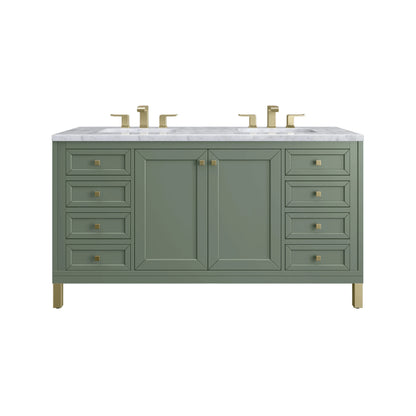 Chicago 60" Double Vanity, Smokey Celadon, w/ 3 CM Carrara Marble Top