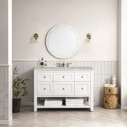 Breckenridge 48" Single Vanity, Bright White w/ 3 CM Victorian Silver Top