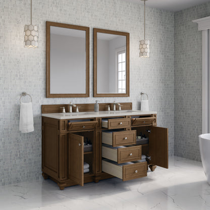 Renovate for Less Atlanta Bristol 60" Double Vanity, Saddle Brown, w/ 3 CM Siberian Silestone Top