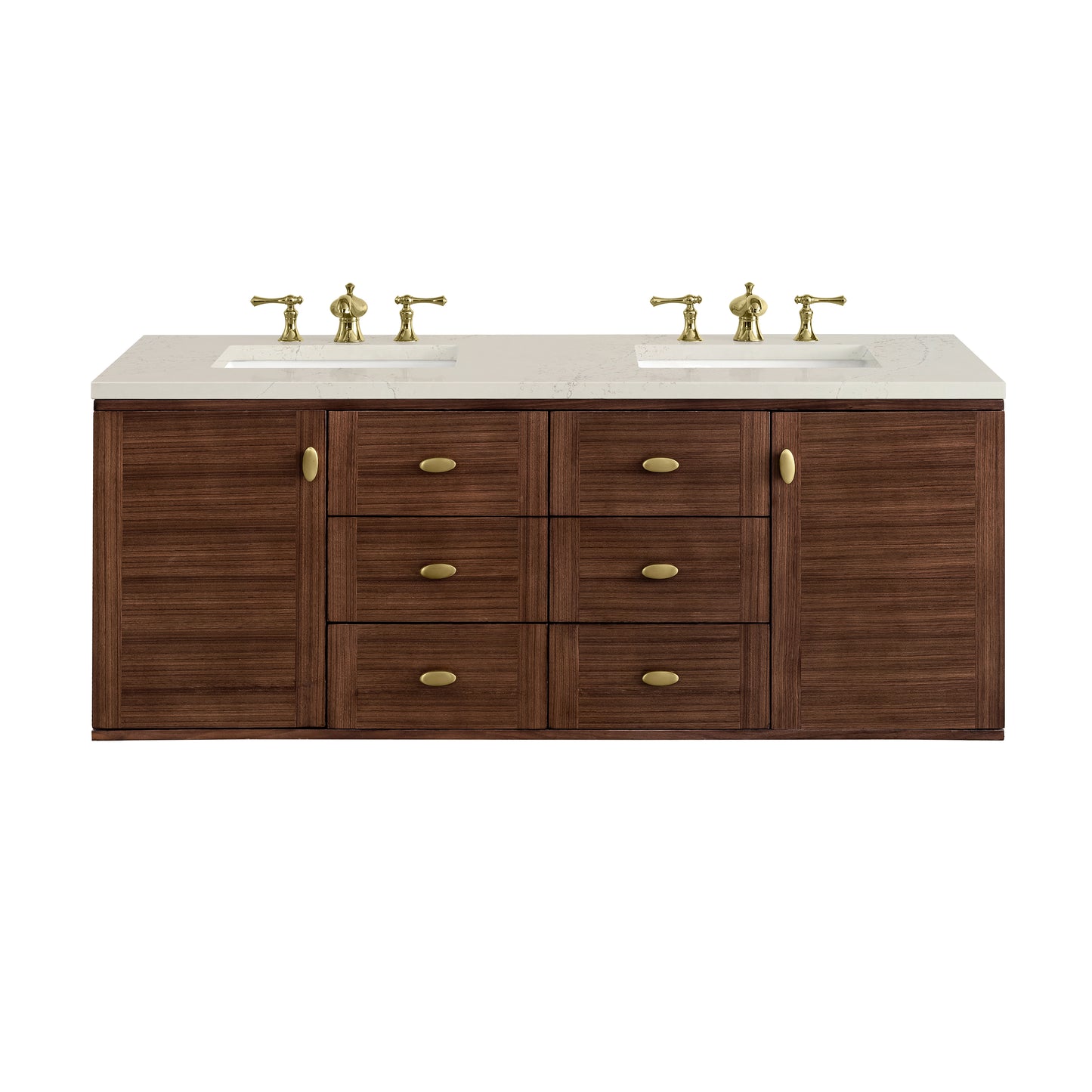 Renovate for Less Atlanta Amberly 60" Double Vanity, Mid-Century Walnut, w/ 3 CM Siberian Silestone Top w/FreePower Wireless Charger