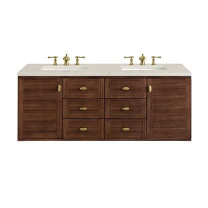 Renovate for Less Atlanta Amberly 60" Double Vanity, Mid-Century Walnut, w/ 3 CM Siberian Silestone Top w/FreePower Wireless Charger