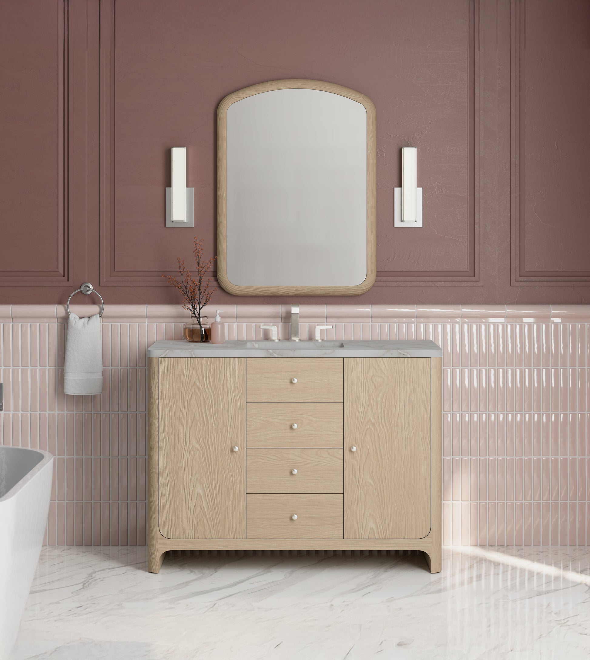 Renovate for Less Atlanta Gracyn 48" Single Vanity, Coastal Driftwood, w/ 3 CM Victorian Silver Silestone Top w/ FreePower Wireless Charger