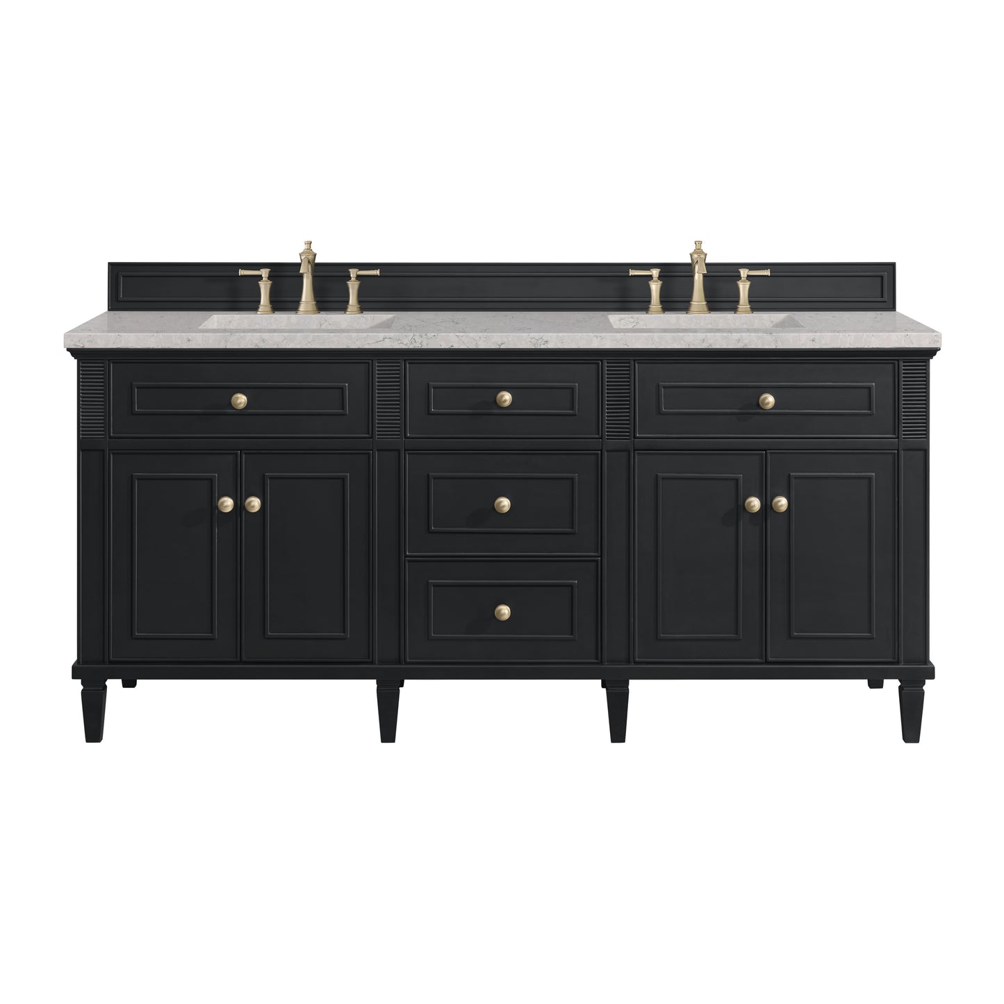 Renovate for Less Atlanta Lorelai 72" Double Vanity, Black Onyx w/ 3 CM Eternal Jasmine Pearl Silestone Top w/FreePower Wireless Charger