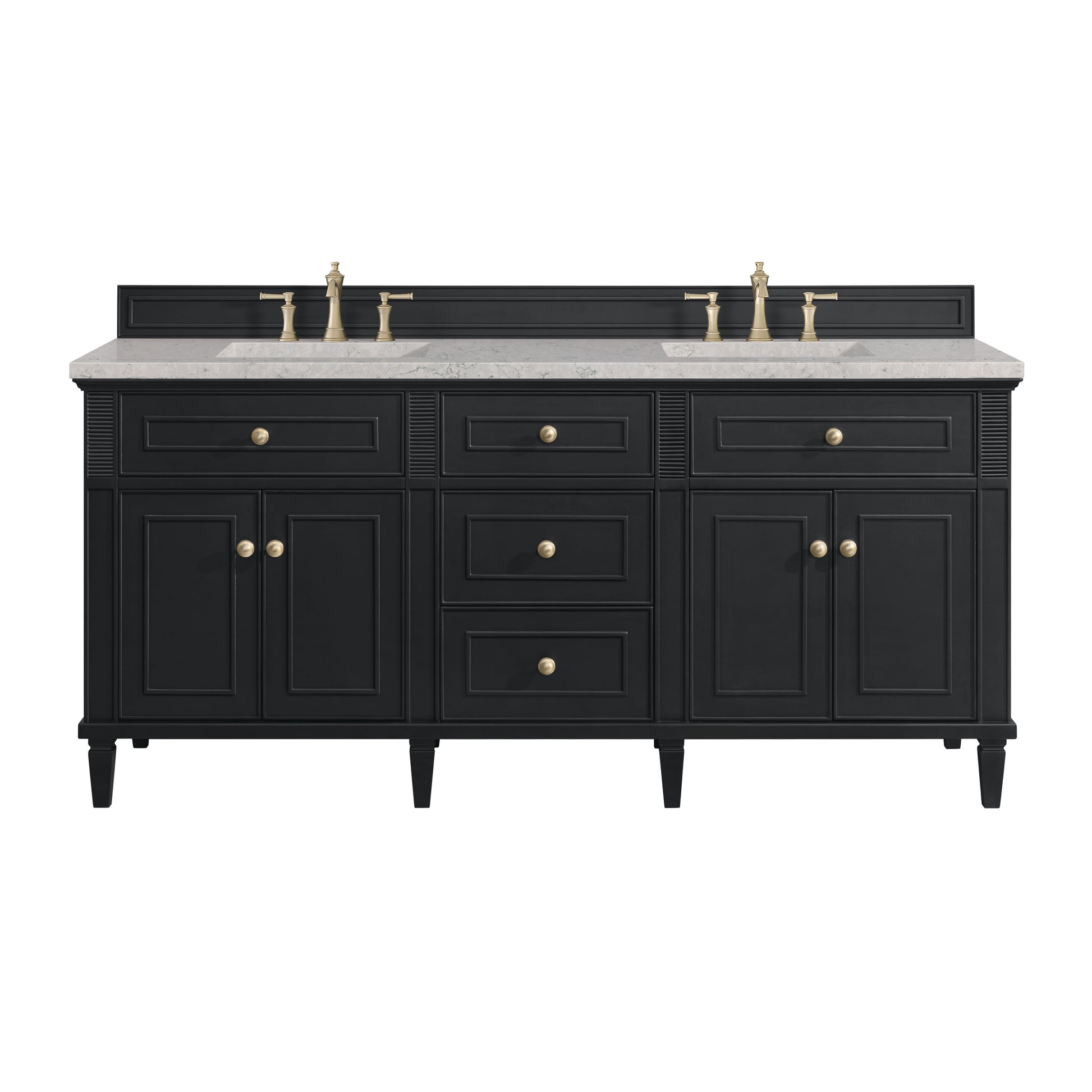 Renovate for Less Atlanta Lorelai 72" Double Vanity, Black Onyx w/ 3 CM Eternal Jasmine Pearl Silestone Top w/FreePower Wireless Charger