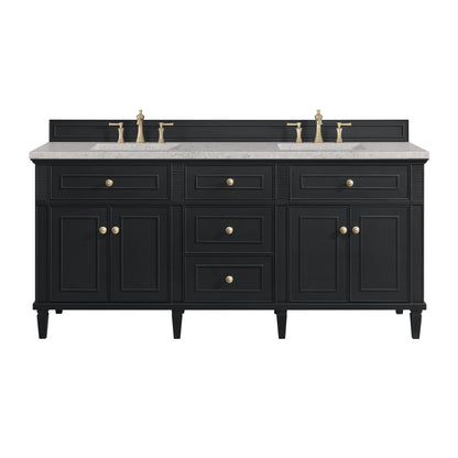 Renovate for Less Atlanta Lorelai 72" Double Vanity, Black Onyx w/ 3 CM Eternal Jasmine Pearl Silestone Top w/FreePower Wireless Charger