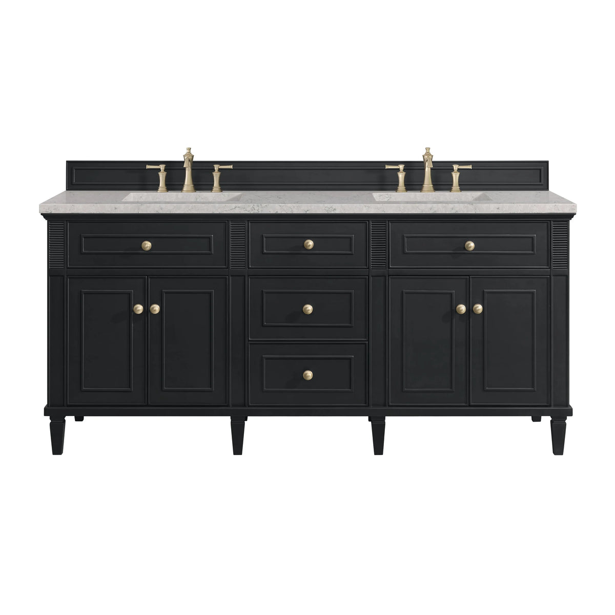 Lorelai 72" Double Vanity, Black Onyx w/ 3 CM Eternal Jasmine Pearl Silestone Top w/FreePower Wireless Charger