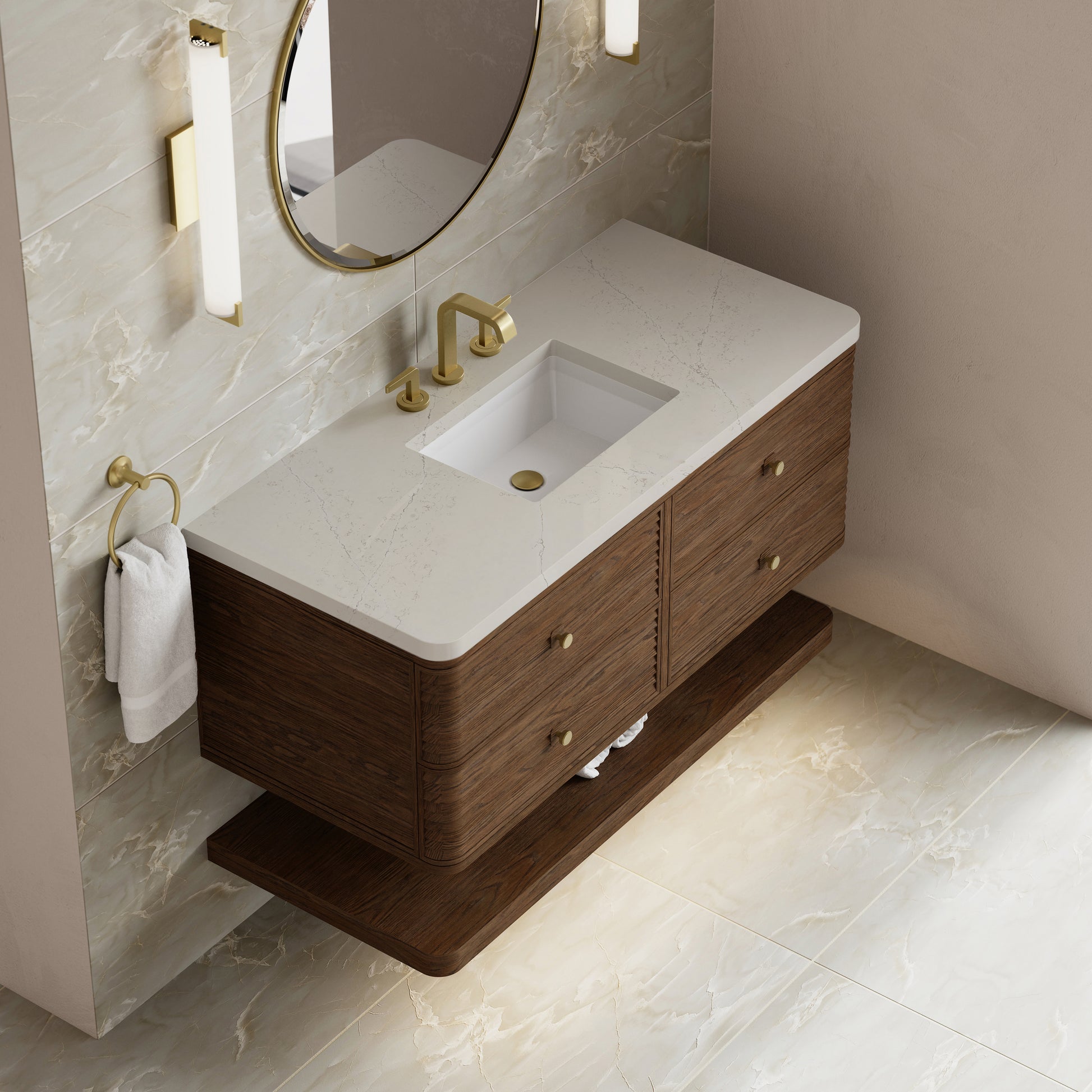 Renovate for Less Atlanta Allamari 48" Single Vanity, Sable w/ 3 CM Siberian Silestone Top
