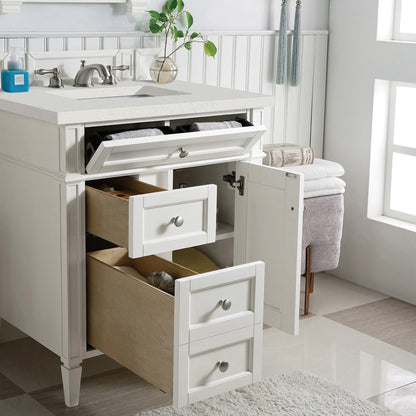 Renovate for Less Atlanta Brittany 30" Single Vanity, Bright White, w/ 3 CM Lime Delight Silestone Top