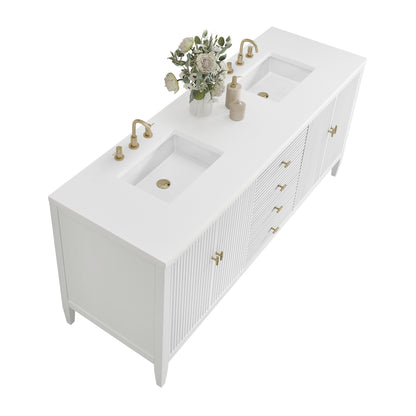 Renovate for Less Atlanta Myrrin 72" Double Vanity, Bright White w/ 3 CM White Zeus Silestone Top