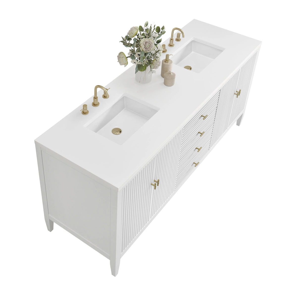Myrrin 72" Double Vanity, Bright White w/ 3 CM White Zeus Silestone Top