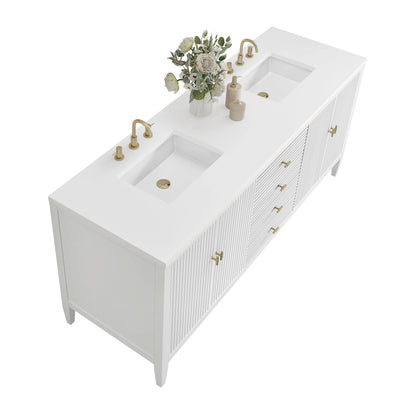 Myrrin 72" Double Vanity, Bright White w/ 3 CM White Zeus Silestone Top