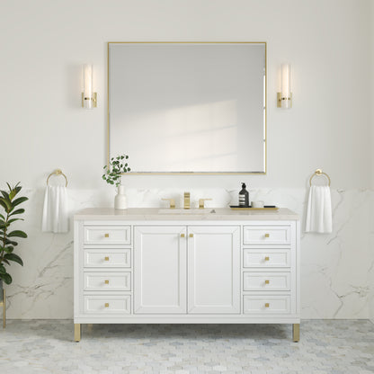 Renovate for Less Atlanta Chicago 60" Single Vanity, Glossy White, w/ 3 CM Siberian Silestone Top w/FreePower Wireless Charger
