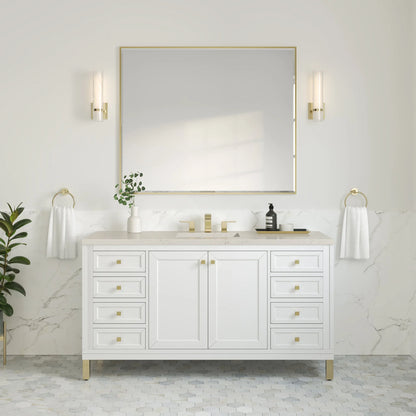 Chicago 60" Single Vanity, Glossy White, w/ 3 CM Siberian Silestone Top