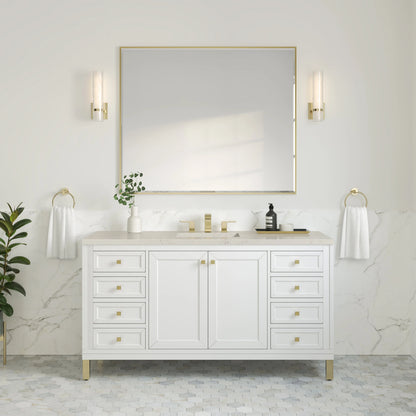 Chicago 60" Single Vanity, Glossy White, w/ 3 CM Siberian Silestone Top w/FreePower Wireless Charger