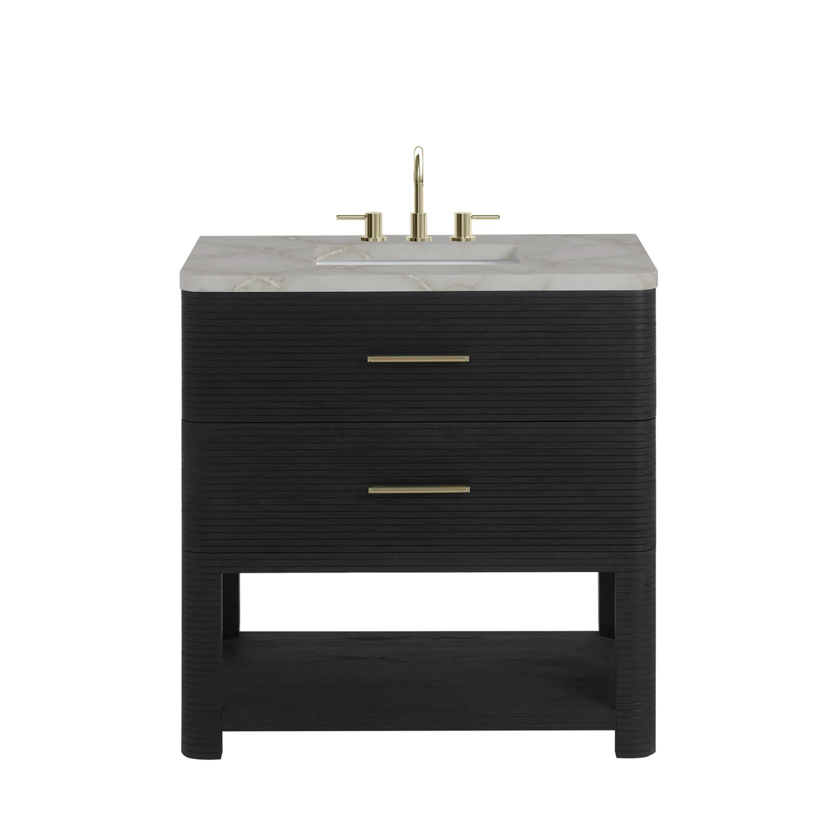 Lucian 36" Single Vanity, Carbon Oak w/ 3 CM Victorian Silver Silestone Widespread Top