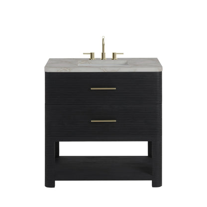 Lucian 36" Single Vanity, Carbon Oak w/ 3 CM Victorian Silver Silestone Widespread Top