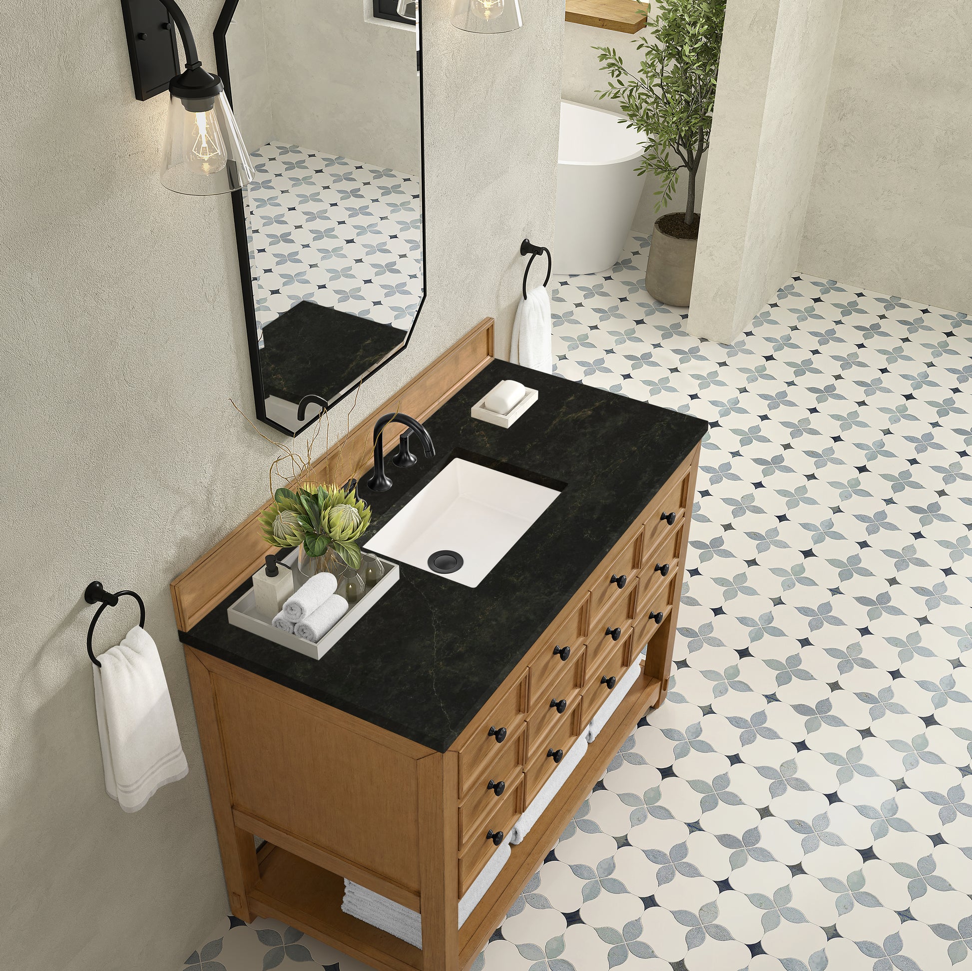 Renovate for Less Atlanta Malibu 48" Single Vanity, Amber Birch, w/ 3 CM Phantome Eclos Top