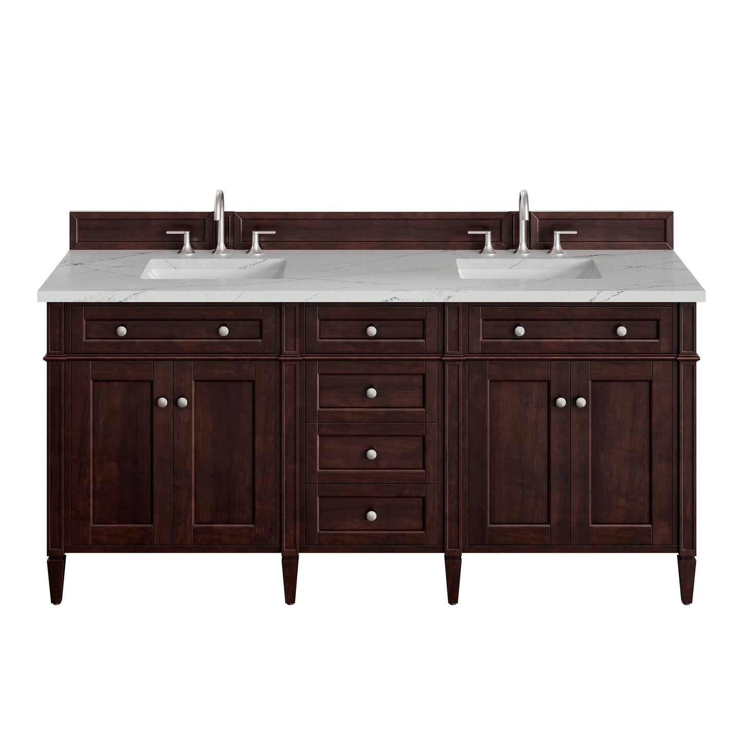 Renovate for Less Atlanta Brittany 72" Double Vanity, Burnished Mahogany w/ 3 CM Ethereal Noctis Silestone Top