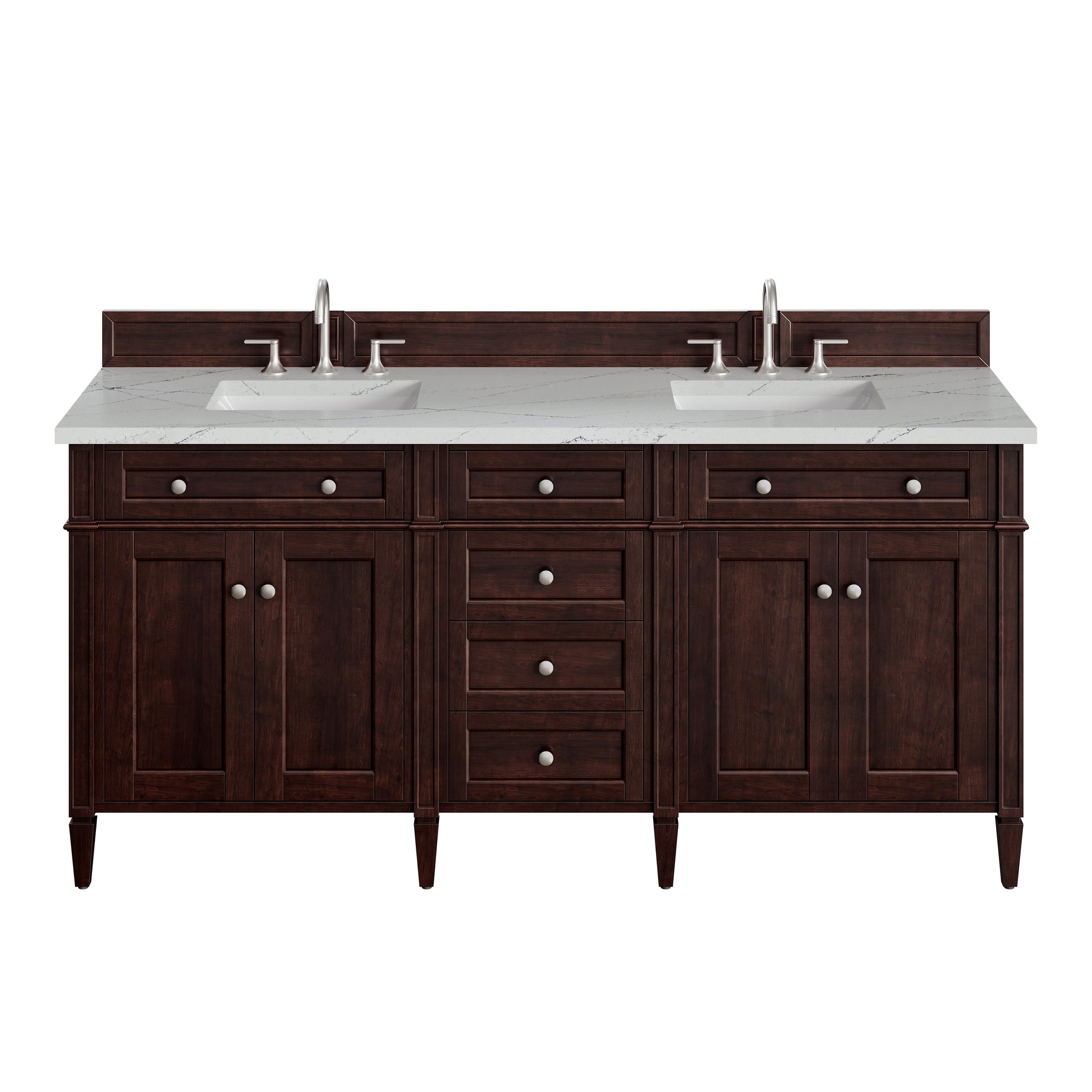 Renovate for Less Atlanta Brittany 72" Double Vanity, Burnished Mahogany w/ 3 CM Ethereal Noctis Silestone Top