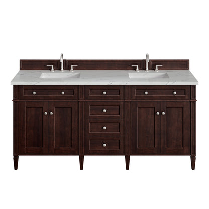 Renovate for Less Atlanta Brittany 72" Double Vanity, Burnished Mahogany w/ 3 CM Ethereal Noctis Silestone Top
