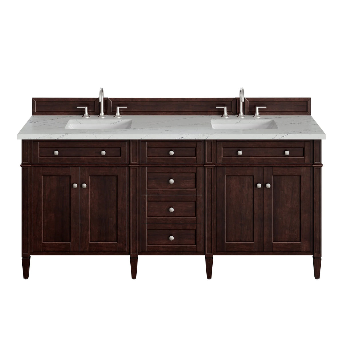 Brittany 72" Double Vanity, Burnished Mahogany w/ 3 CM Ethereal Noctis Silestone Top