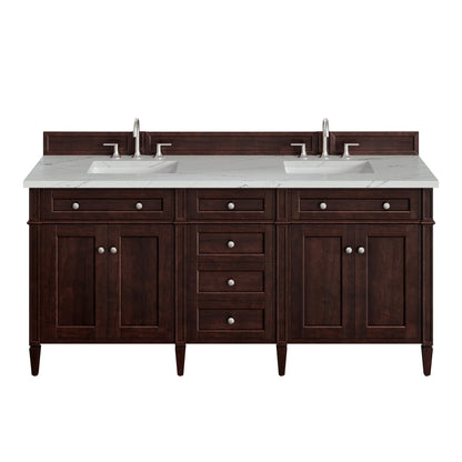 Brittany 72" Double Vanity, Burnished Mahogany w/ 3 CM Ethereal Noctis Silestone Top