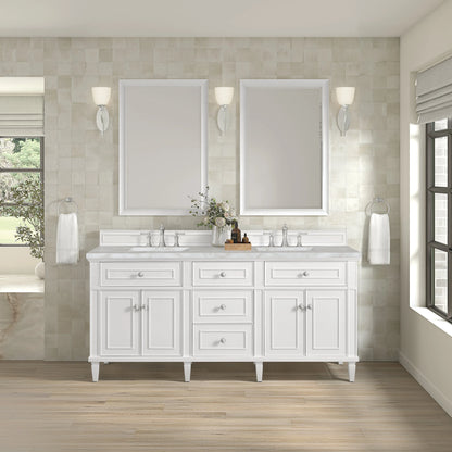 Lorelai 72" Double Vanity, Bright White w/ 3 CM Victorian Silver Silestone Top w/FreePower Wireless Charger