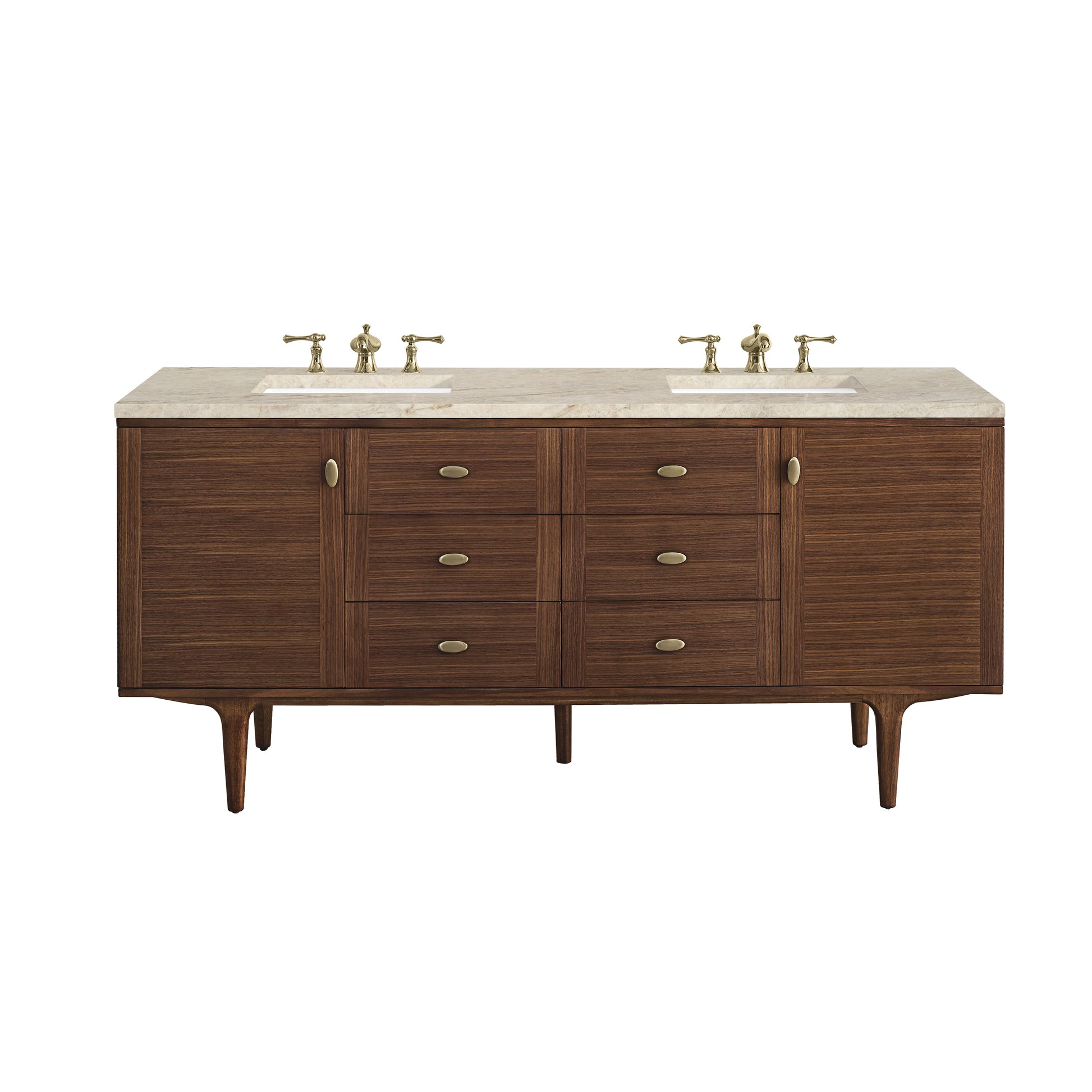 Renovate for Less Atlanta Amberly 72" Double Vanity, Mid-Century Walnut, w/ 3 CM Tajnar Eclos Top