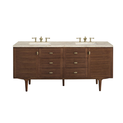Renovate for Less Atlanta Amberly 72" Double Vanity, Mid-Century Walnut, w/ 3 CM Tajnar Eclos Top