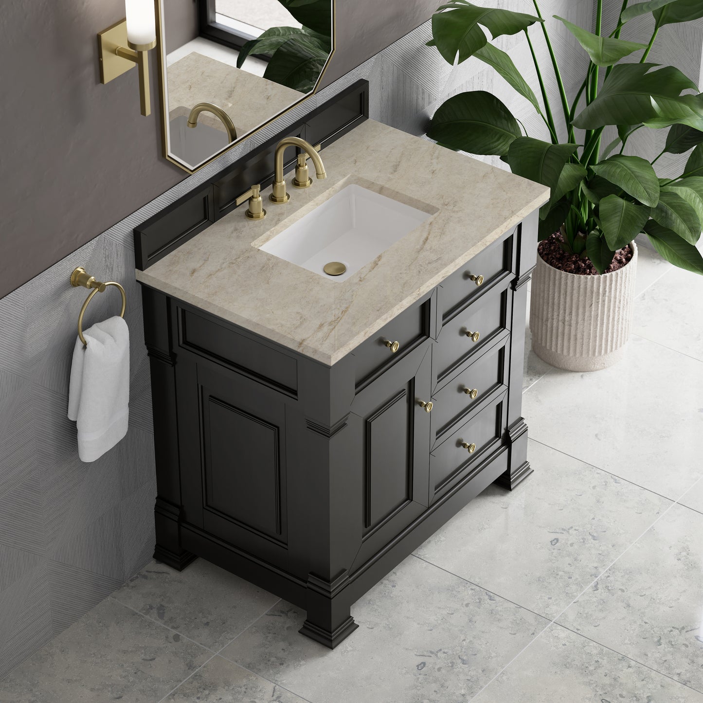 Renovate for Less Atlanta Brookfield 36" Single Vanity, Black Onyx, w/ 3 CM Tajnar Eclos Top