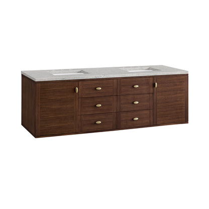 Renovate for Less Atlanta Amberly 72" Double Vanity, Mid-Century Walnut w/ 3 CM Eternal Jasmine Pearl Top w/FreePower Wireless Charger