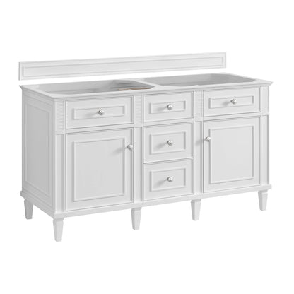 Lorelai 60" Double Vanity, Bright White w/ 3 CM Victorian Silver Silestone Top