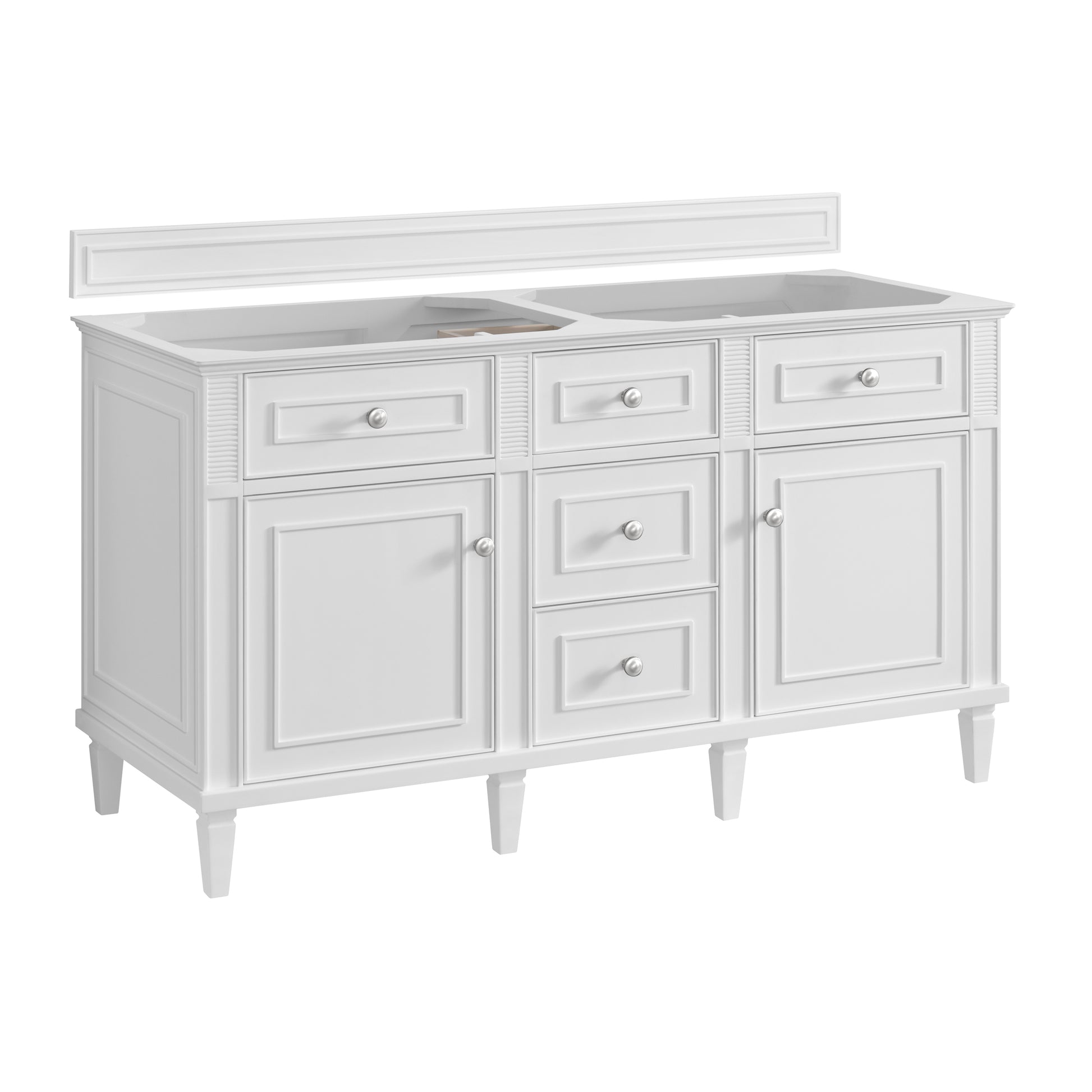 Renovate for Less Atlanta Lorelai 60" Double Vanity, Bright White w/ 3 CM Eternal Jasmine Pearl Silestone Top