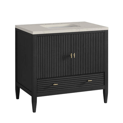 Myrrin 36" Vanity, Carbon Oak, w/ 3 CM Siberian Silestone Top