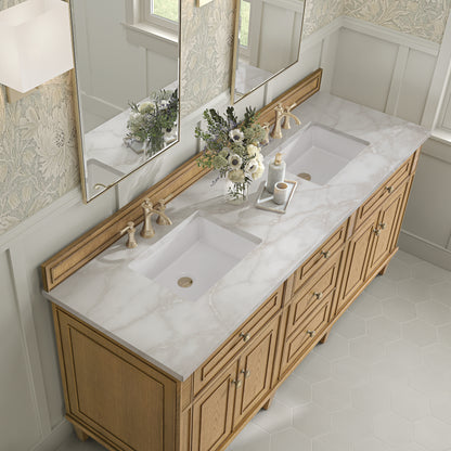 Renovate for Less Atlanta Lorelai 72" Double Vanity, Light Natural Oak w/ 3 CM Victorian Silver Silestone Top