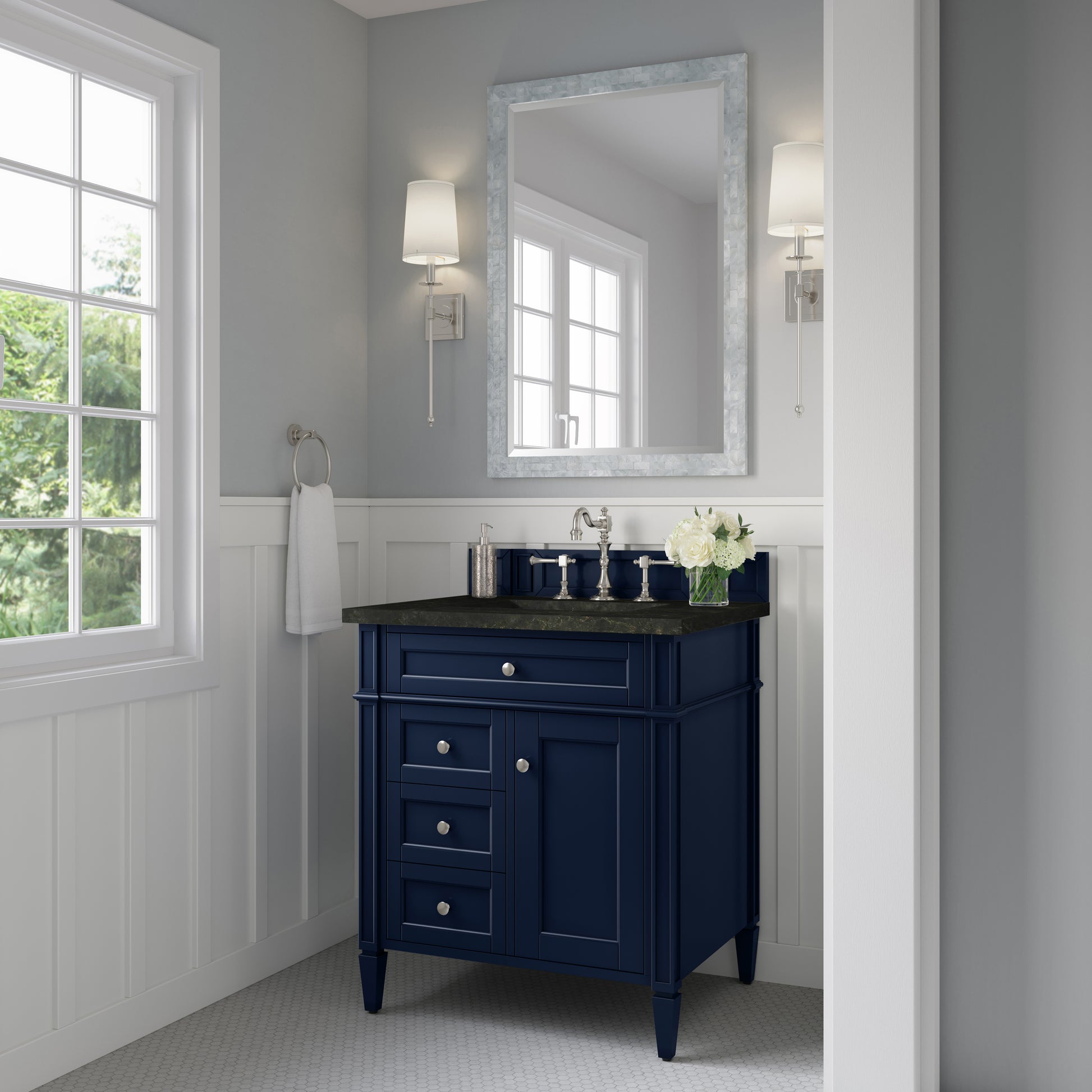 Renovate for Less Atlanta Brittany 30" Single Vanity, Victory Blue, w/ 3 CM Phantome Eclos Top