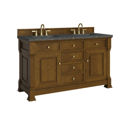 Renovate for Less Atlanta Brookfield 60" Double Vanity, Honey Oak w/ 3 CM Parisien Bleu Silestone Top