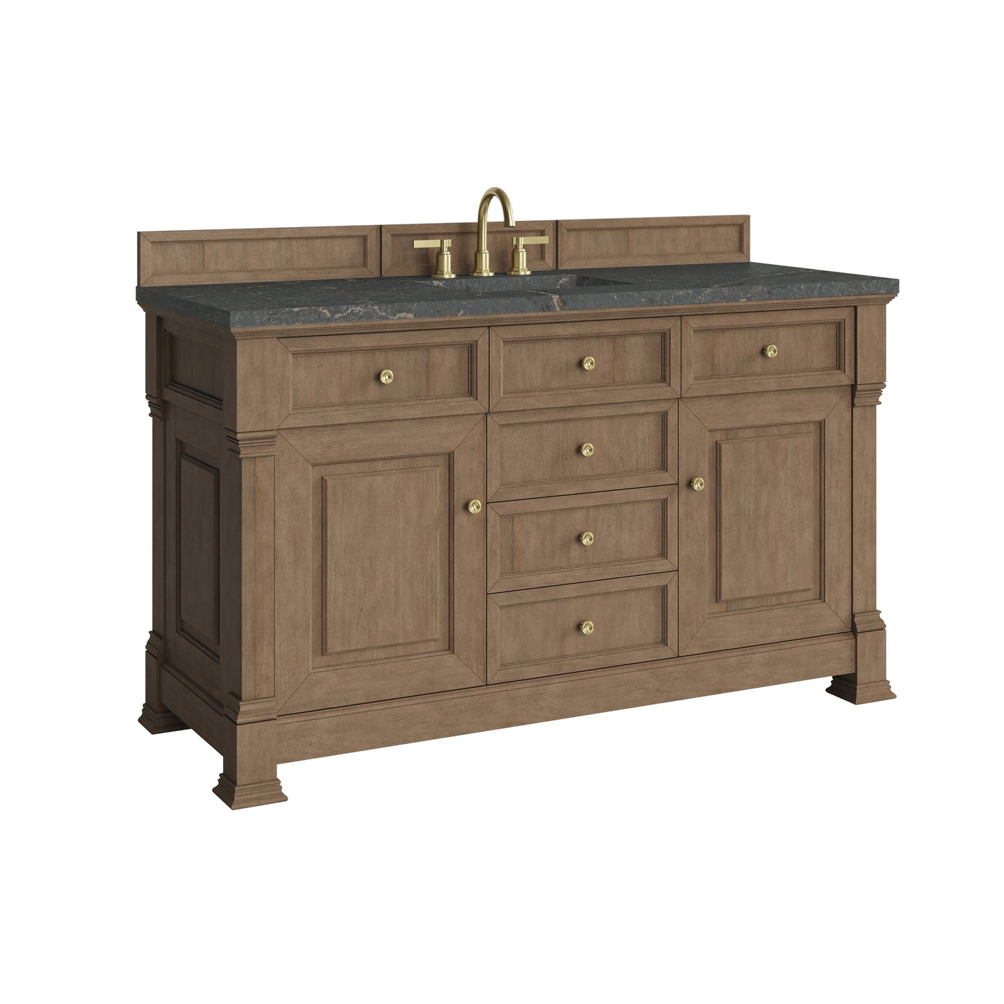 Renovate for Less Atlanta Brookfield 60" Single Vanity, Pecan w/ 3 CM Parisien Bleu Silestone Top